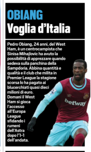 Pedro Obiang Tuttosport August 24th