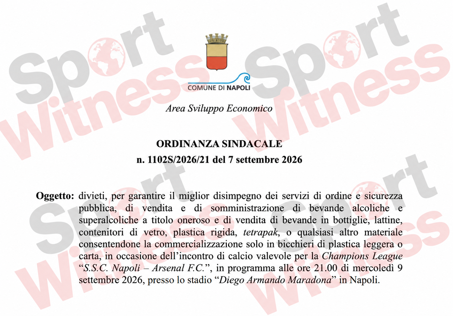 Naples police statement on Arsenal