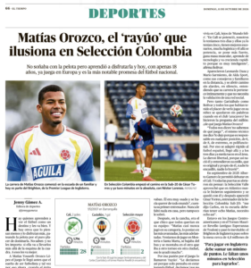 Matías Orozco is the subject of praise from El Tiempo